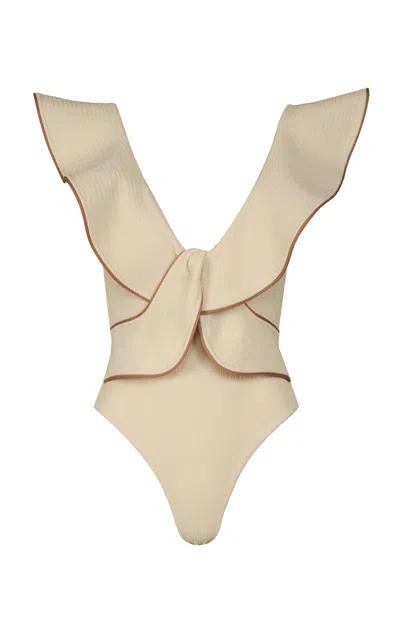 Johanna Ortiz Beaches Ruffled One-piece Swimsuit In Neutral