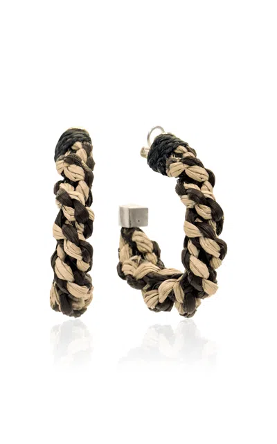 Johanna Ortiz Below The Waterline Natural Palm Hoops In Black
