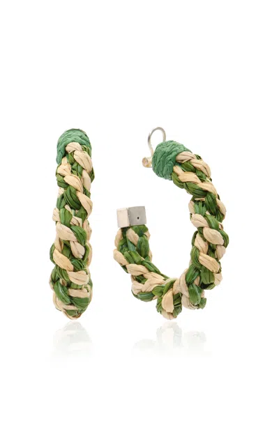 Johanna Ortiz Below The Waterline Natural Palm Hoops In Green