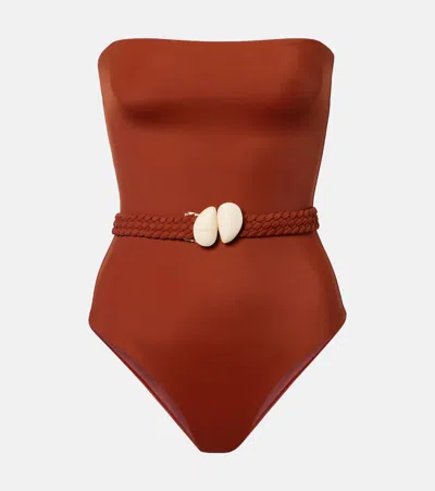 Johanna Ortiz Belted Swimsuit In Brown