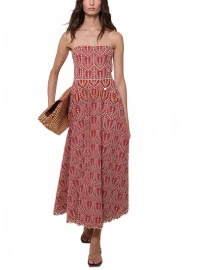 Johanna Ortiz Bengala Strapless Embellished Broderie Anglaise Maxi Dress In Brown