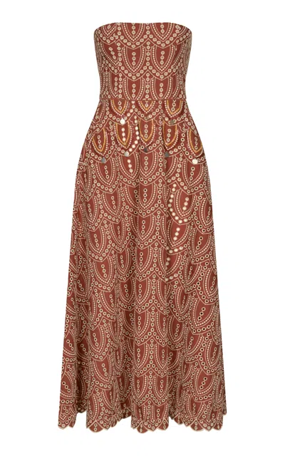 Johanna Ortiz Bengala Embroidered Cotton-blend Midi Dress In Red