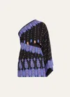 Johanna Ortiz Black Canyon Printed One-shoulder Silk Cdc Mini Dress In Nomadic Black Blu