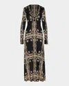 Johanna Ortiz Black Ecru Embroidered Long-sleeve Maxi Dress In Print