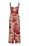 Johanna Ortiz Black Tie Cutout Cotton-blend Midi Dress In Ecrurojo