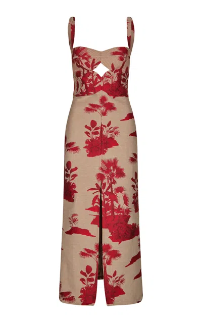 Johanna Ortiz Black Tie Cutout Cotton-blend Midi Dress In Neutral