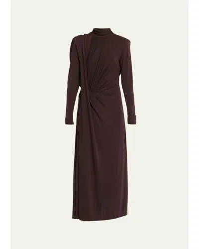 Johanna Ortiz Bloom Secret Draped Gathered Stretch-jersey Maxi Dress In Brown