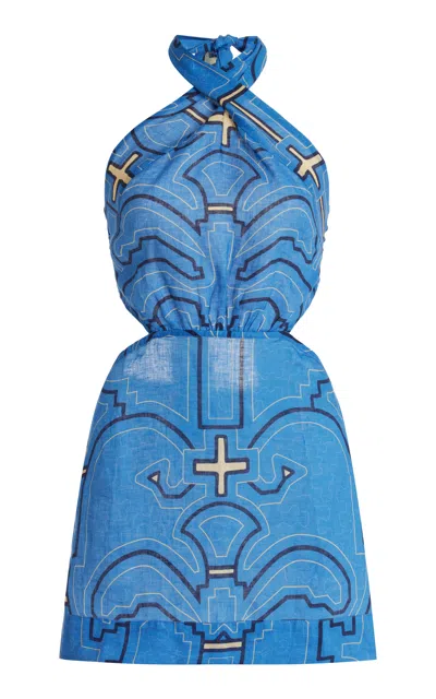 Johanna Ortiz Blue River Ritual Twisted Linen Mini Dress In Print