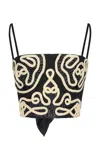 Johanna Ortiz Boat Lines Appliquéd Linen-blend Top In Black
