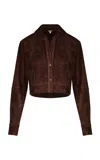 Johanna Ortiz Body Art Leather Cropped Shirt In Brown