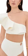 Johanna Ortiz Bolero Life Ruffled Bikini Top In Ecru