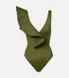 Johanna Ortiz Boleros Ruffled Swimsuit In Green