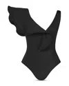 Johanna Ortiz Boleros Y Veleros Ruffled One-piece Bathing Suit In Black