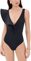 Johanna Ortiz Boleros Y Veleros Ruffled One-piece Bathing Suit In Black