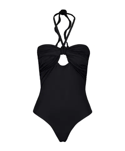 Johanna Ortiz Braided-strap Halterneck Swimsuit In Black