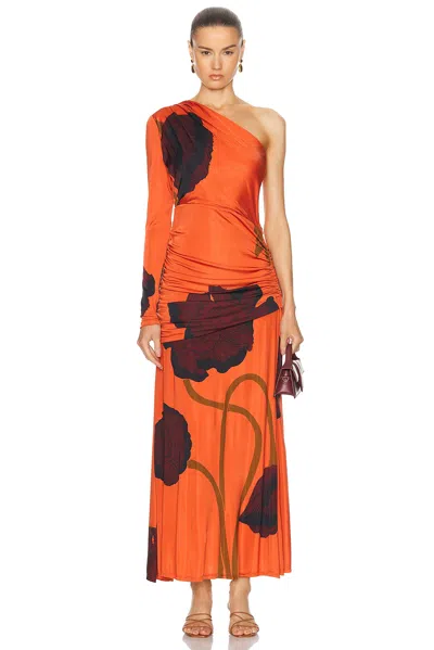 Johanna Ortiz Brisa Beduina Ankle Dress In Papaver Somniferum  Red  Wine  & Brown