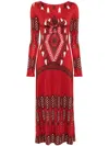 Johanna Ortiz Broken Arrow Long Sleeve Reversible Midi Dress In Apacheria Red-wine-ecru