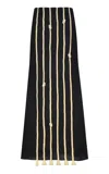 Johanna Ortiz Bucanera Appliquéd Fringed Linen Maxi Skirt In Black