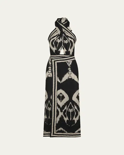 Johanna Ortiz Buen Viento Crisscross Halter Wrap Midi Dress In Black
