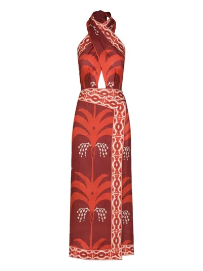 JOHANNA ORTIZ BUEN VIENTO PRINTED HALTERNECK DRESS