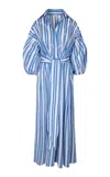 Johanna Ortiz Buena Mar Striped Cotton Midi Shirt Dress In Blue