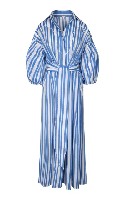 Johanna Ortiz Buena Mar Striped Cotton Midi Shirt Dress In Blue