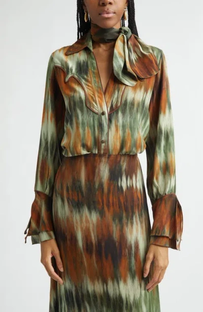 Johanna Ortiz Cabalgando Piped Silk Western Shirt In Green