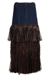 Johanna Ortiz Calipso Fringe Trim Denim Maxi Skirt In Brown