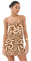 Johanna Ortiz Raíz Ritua Strapless Linen Mini Dress In Brown