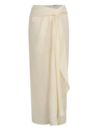 Johanna Ortiz Captivation Draped Midi Skirt In Neutral