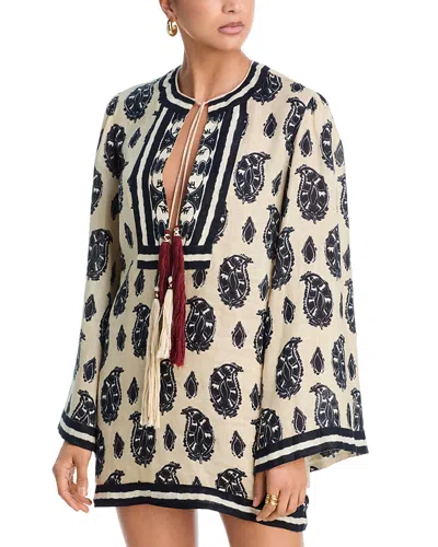 Johanna Ortiz Caretaker Of The Jungle Linen Tunic Dress In Blue
