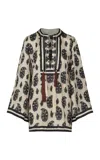 Johanna Ortiz Caretaker Of The Jungle Printed Linen Mini Dress In White