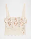 Johanna Ortiz Casablanca Cropped Embroidered Voile And Crocheted Tank In White