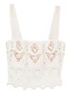 Johanna Ortiz Casablanca Cropped Embroidered Voile And Crocheted Tank In Multi