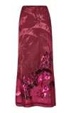 Johanna Ortiz Castilian Style Satin Jacquard Maxi Skirt In Burgundy