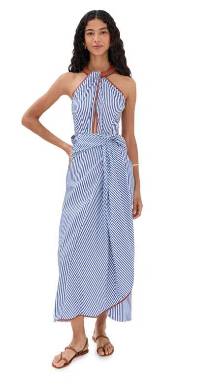 JOHANNA ORTIZ CENTRO DEL CIELO ANKLE DRESS OFF WHITE/BLUE
