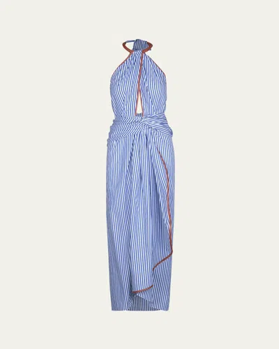 Johanna Ortiz Centro Del Cielo Striped Halter Ankle Dress In Blue