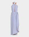 Johanna Ortiz Centro Del Cielo Striped Halter Ankle Dress In Blue