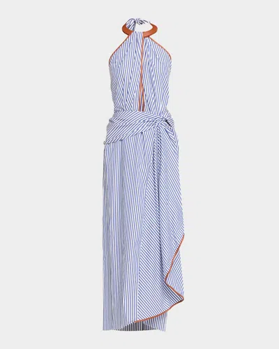 Johanna Ortiz Centro Del Cielo Striped Halter Ankle Dress In Blue
