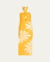 Johanna Ortiz Language Palm Print Halter Midi Dress In Wilderness Yellow Ecru