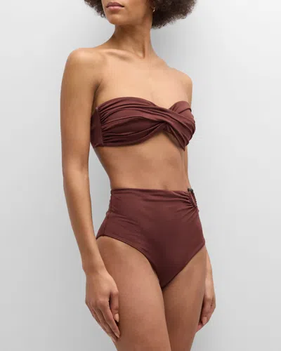 Johanna Ortiz Chocolate Tangarana Bandeau Bikini Top In Burgundy