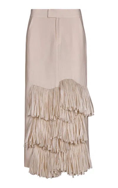 Johanna Ortiz Ciudad Perdida Fringed Organic Linen-blend Maxi Skirt In Off-white