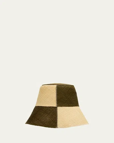 Johanna Ortiz Colorblock Woven Straw Bucket Hat In Multi