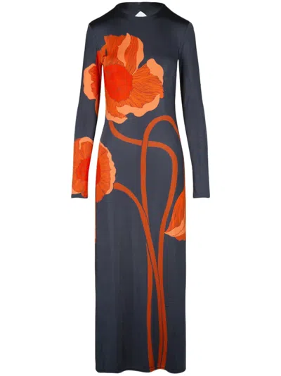 Johanna Ortiz Colourful Allegory Open-back Midi Dress In Papaver Somniferum/navy