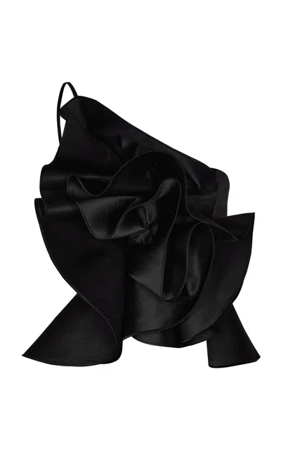 Johanna Ortiz Come Back Ruffled Silk Taffeta Top In Black