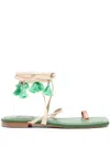 Johanna Ortiz Conversando Con El Viento Leather Flat Sandals In Green
