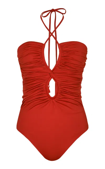 Johanna Ortiz Coral Reef Halter One-piece Bathing Suit In Red