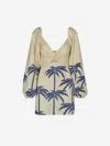 Johanna Ortiz The Power Of The Sea Dress In Ecru Blue In Contrasting Embroidery With Palm Tree Motif