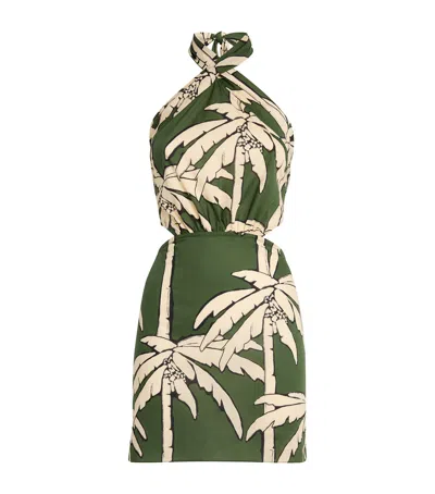 Johanna Ortiz Heart Pirate Cross-front Cotton Mini Dress In Salty Palms Green/ecru