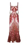 Johanna Ortiz Counter Rhythm Fringed Cutout Linen Midi Dress In Multi